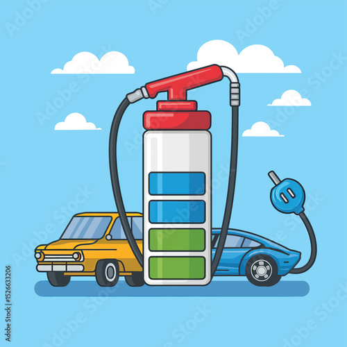vector icons to vehicle fueling and charging a gasoline pump, an electric vehicle plug hydrogen mole
