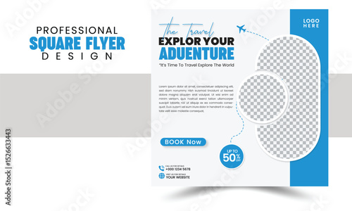 modern innovative travel tour promotion banner traveling business marketing social media post square flyer template