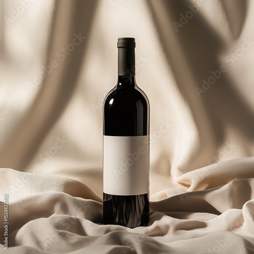 Wallpaper Mural A high-end wine bottle mockup placed on a soft ochre-colored surface, with dramatic natural lighting casting artistic shadows. . High quality photo Torontodigital.ca