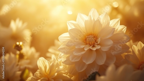 Close-up of pale yellow dahlias in golden sunlight