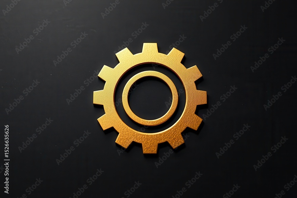 Obraz premium Golden gear symbol on a dark background representing mechanics and engineering.