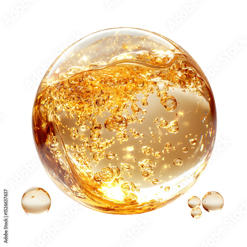 A golden glowing liquid encapsulated for skin care
