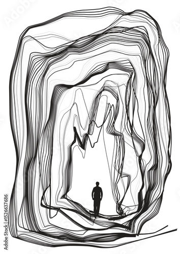 Passage of the Departed - Abstract vector art of a man walking through a tunnel.