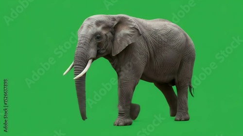 Elephant Walking on Green Screen - Wildlife Concept