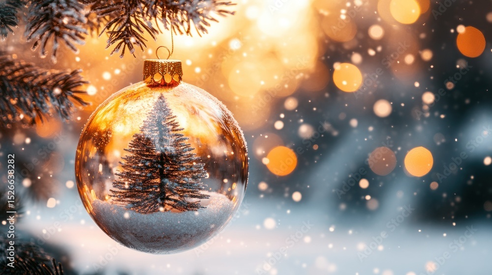Christmas bauble with snowy tree inside Christmas bauble with snowy tree inside