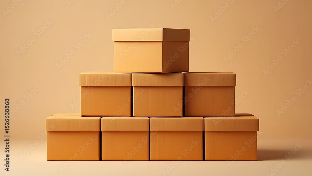 Obraz premium Stack Of Cardboard Boxes On Beige Background