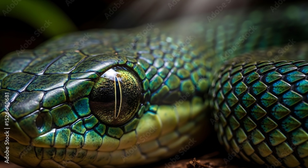 A close-up image of a vibrant green snake showcasing intricate details. A close-up image of a vibrant green snake showcasing intricate details.