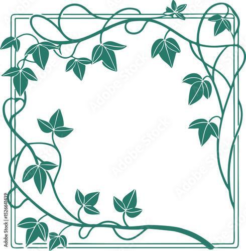 Climbing plant vine frame in clean minimal square shape line drawn soft color strokes white background designed for stock quality use