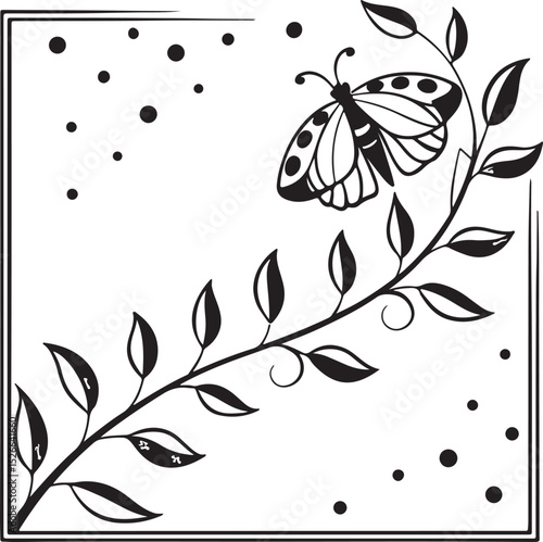 Dotted frame border with leaf accents clean and minimal green tone outline design flat style on white background for graphic use