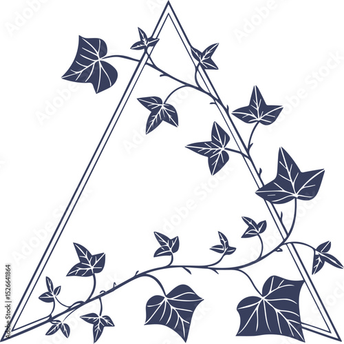 Elegant ivy triangular frame design with clean thin line style minimal and editable structure white background ideal for microstock purposes