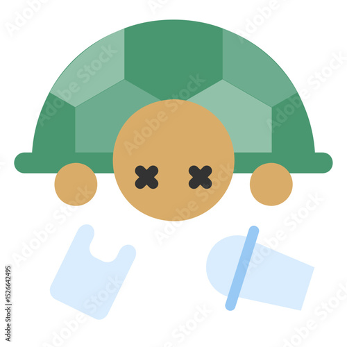 Turtle trapped and suffering in trash icon