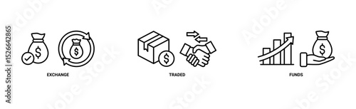 ETF banner web icon vector illustration concept Exchange Traded Funds Stock Market Investment with icon of money, cash flow, trading, transaction, bank, accounting, and growth