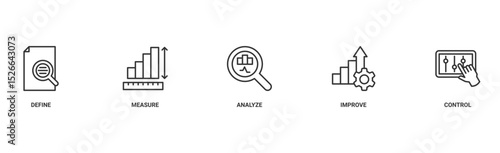 Six sigma banner web icon vector illustration concept for process improvement with icon of define, measure, analyze, improve, and control