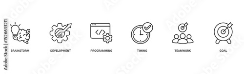 Hackathon banner web icon vector illustration concept for design sprint-like social coding event with icon of brainstorm, development, programming, timing, speed, teamwork, and goal