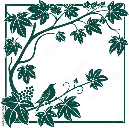Rich green thick leafy rectangle foliage frame clean flat design with no shadows bright layout white background suitable for illustration use