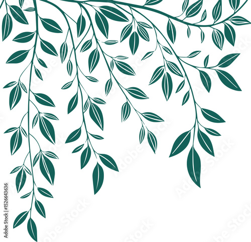 Top hanging leafy vine border with soft green tones upper edge layout clean minimal feel on white background microstock ready style