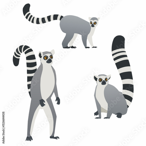 Cool flat style lemur vector set for your design