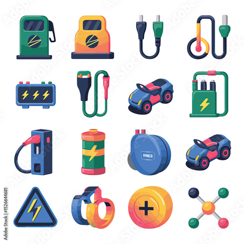 vector icons to vehicle fueling and charging a gasoline pump, an electric vehicle plug hydrogen mole