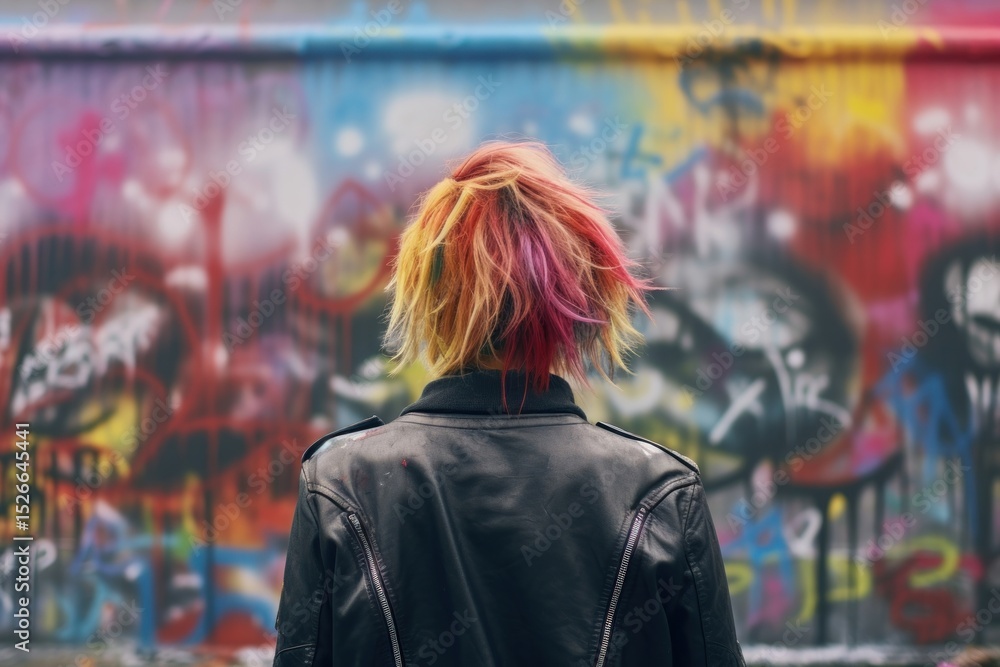 Fototapeta premium Colorful graffiti jacket adult woman.