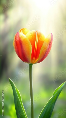 Close-up of a vibrant orange-yellow tulip