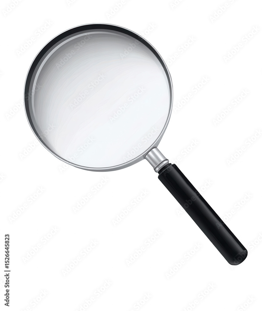A realistic vector illustration of an oval-shaped magnifying glass with a black handle, on a white background, png, transparent A realistic vector illustration of an oval-shaped magnifying glass with a black handle, on a white background, png, transparent