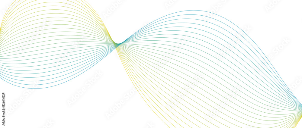 Fototapeta premium Abstract wave lines in blue yellow gradient on minimalist background. Futuristic and dynamic look, perfect for tech, digital, and modern design projects.