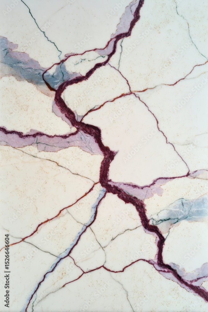 Obraz premium White Calacatta Viola marble cracked surface with plum and blue patterns