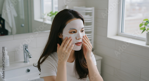 Woman applying sheet mask