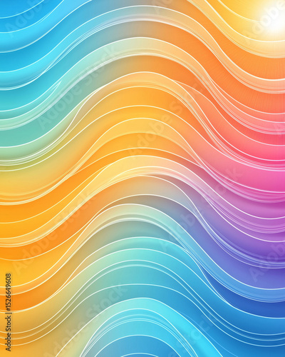 Vibrant abstract background featuring smooth, flowing waves in shades of blue, orange, and purple, creating dynamic and uplifting atmosphere