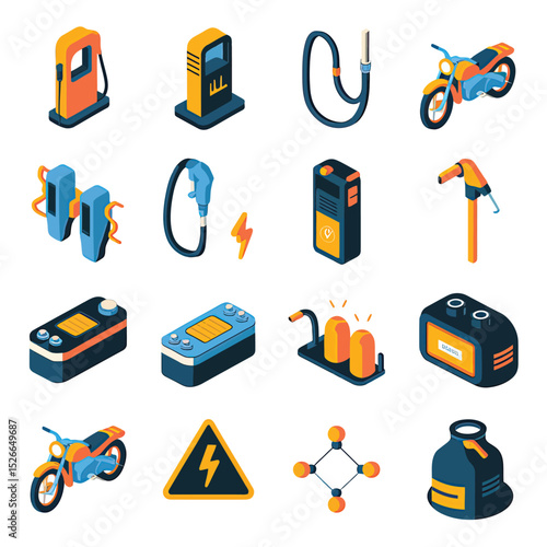 vector icons to vehicle fueling and charging a gasoline pump, an electric vehicle plug hydrogen mole