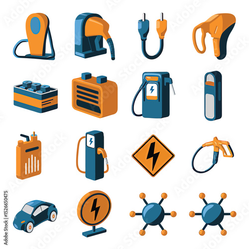 vector icons to vehicle fueling and charging a gasoline pump, an electric vehicle plug hydrogen mole