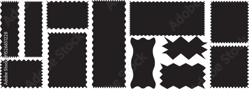 Set of Rectangle frames with zigzag edge, wavy edge shapes, zigzag frame, zigzag edge stickers, frames, shapes, zig zag edge. vector illustration.