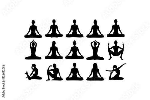 Yoga silhouette vector icon set