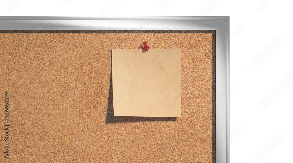Fototapeta premium Blank craft paper note pinned cork-board mockup, depth of field