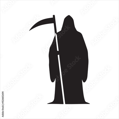 Grim Reaper silhouette vector icon with a scythe