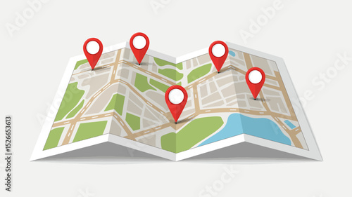 3D Folded Paper Map Illustration Navigating Locations with Pinpoint Accuracy