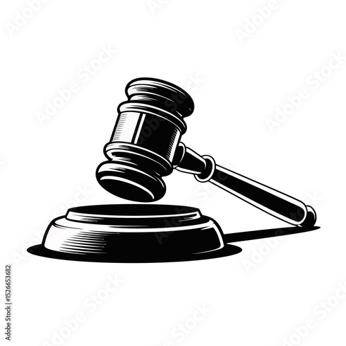 Gavel Illustration A Black and White Vector Graphic of Judicial Power