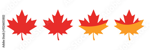 Autumnal Transition A Digital Illustration of Four Stylized Maple Leaves