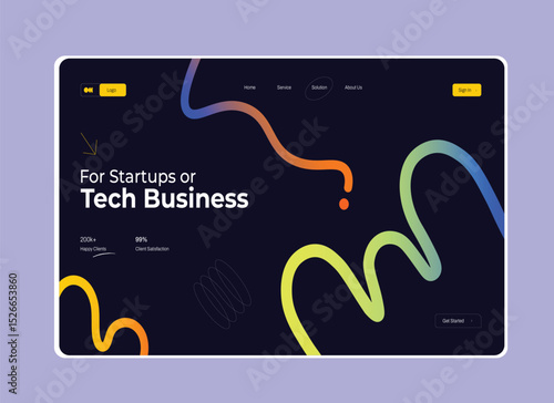 Modern Website Hero Header Landing Page Design for Startups and SaaS Businesses with Gradient Curved Lines UI Template