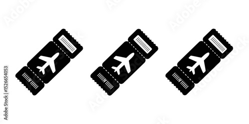 Minimalist Airplane Ticket Icons A Set of Three Black Air Travel Ticket Illustrations