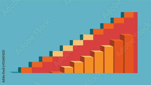 A graph resembling a rising staircase with each step representing a year and each step higher than the last demonstrating the continual increase in average global temperatures.. Vector illustration