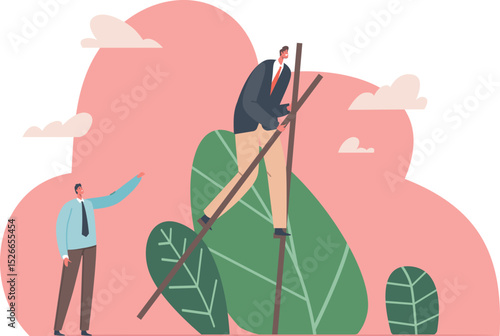 Businessman escaping routine on stilts