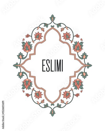 Islamic Eslimi Art Frame – Iranian Floral Border Vector for Text