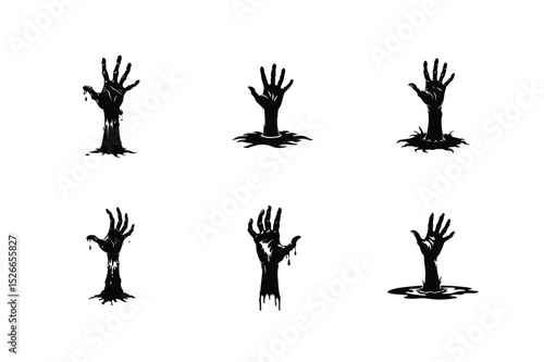 Decayed zombie hand silhouette vector illustration