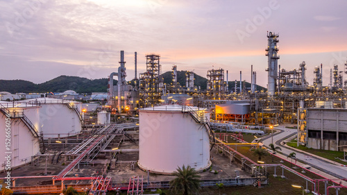 Photos Oil and gas industrial refinery at night, Oil and gas refinery petrochemical pla