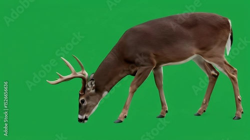 Grazing Buck Isolated on Green Screen