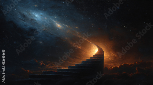 A twisted staircase spiraling infinitely into the sky
