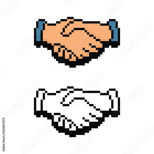 pixel hand shake icon.  Vector pixel art handshake  8 bit logo for game