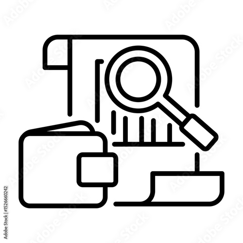 Wallet, magnifying glass, and a document for financial audit concepts. Perfect for business presentations, accounting websites, finance blogs, and educational materials.