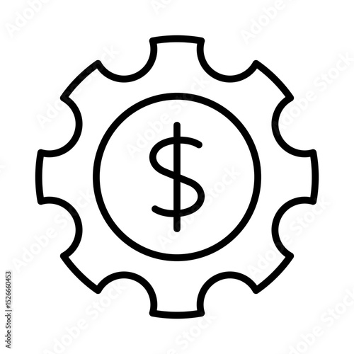 Gear with a dollar sign inside, ideal for financial, business, or investment concepts with emphasis on profitability, money, and success.